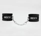 Love In Leather Fluffy Diamante SEXY Wrist Cuffs - Black - Cuffs And Restraints